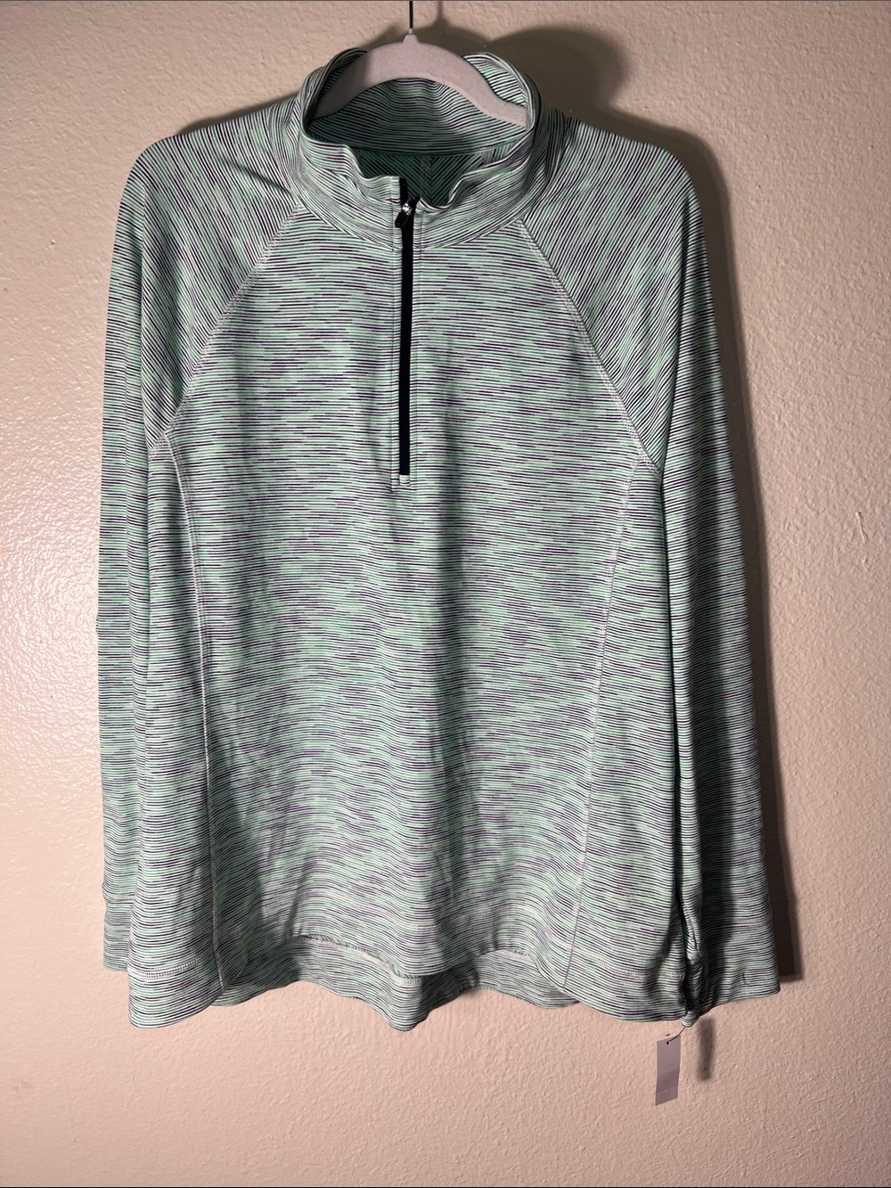 Talbots Mint and Heathered Gray Zip Mock Neck Pullover size XL